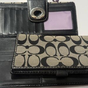 Coach Black and Beige Signature Wallet and checkbook cover